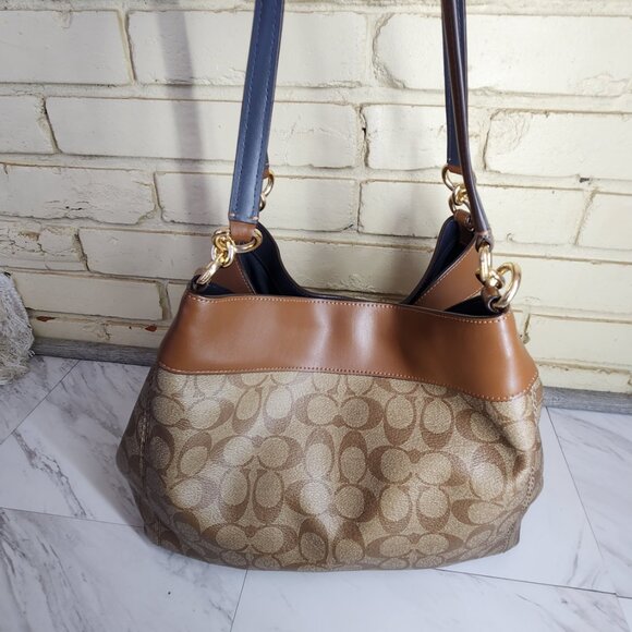Euc Coach Lexy Signature Brown & Tan Shoulder Bag Large m - Picture 4 of 12